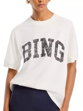Anine Bing White Jaylin Tee with Black 'BING' Logo